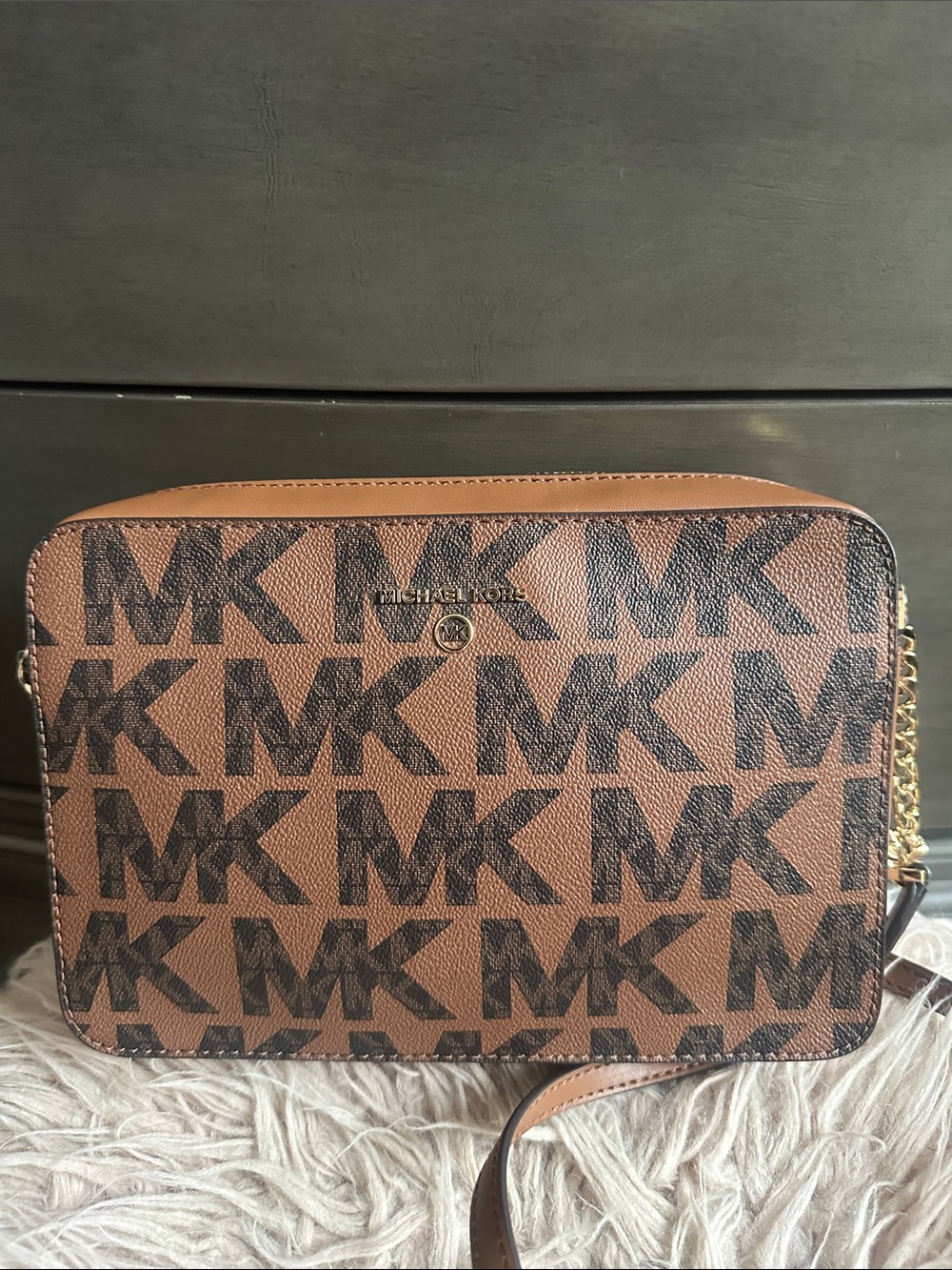 Michael Kors Brown and Black MK Logo Crossbody Bag